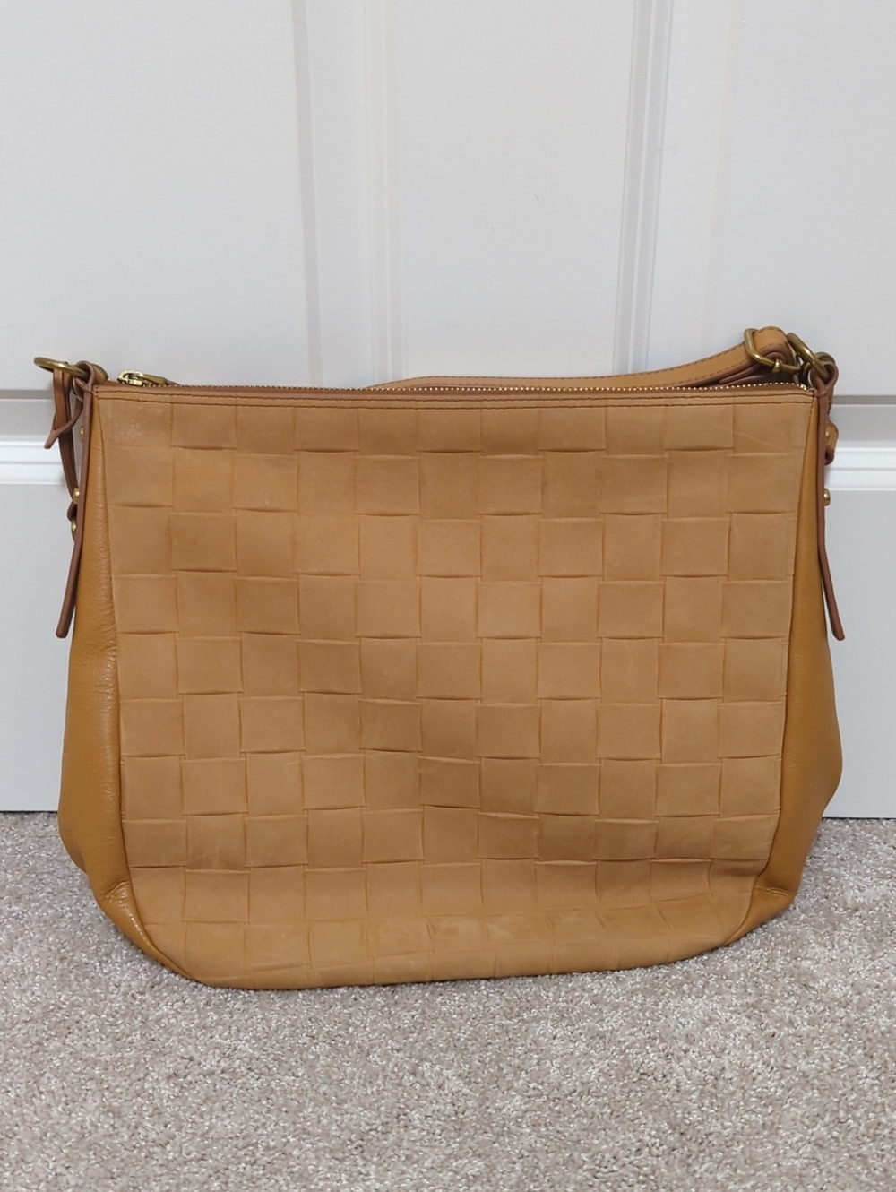 Fossil Jolie Tan Woven Leather Shoulder Bag